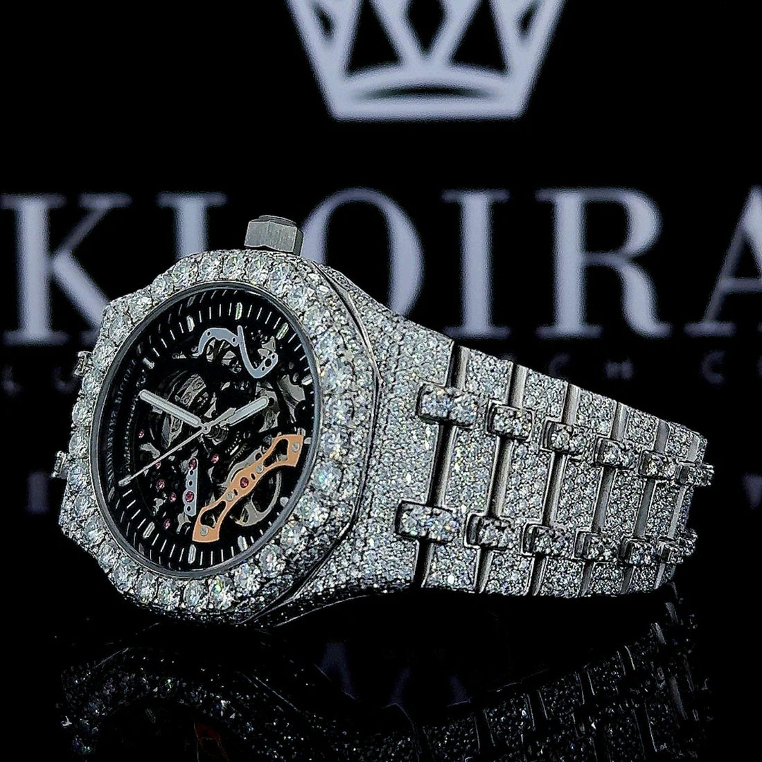 AP Skeleton Dial Inspired Full Iced Out Natural Diamond Watch Front View