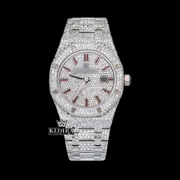 Luxury Moissanite AP Watch Moissanite Diamonds with iced dial and bracelet, front view