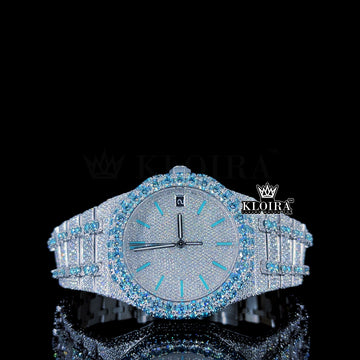 AquaLuxe Moissanite Diamond Watch 14K Gold VVS 24 Carat 42mm Front