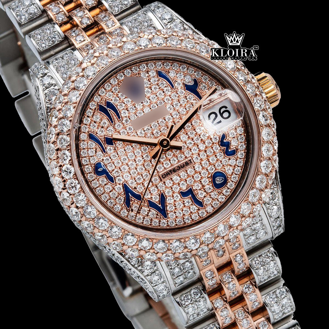 Arabic Dial Rolex Diamond Watch luxury timepiece front view