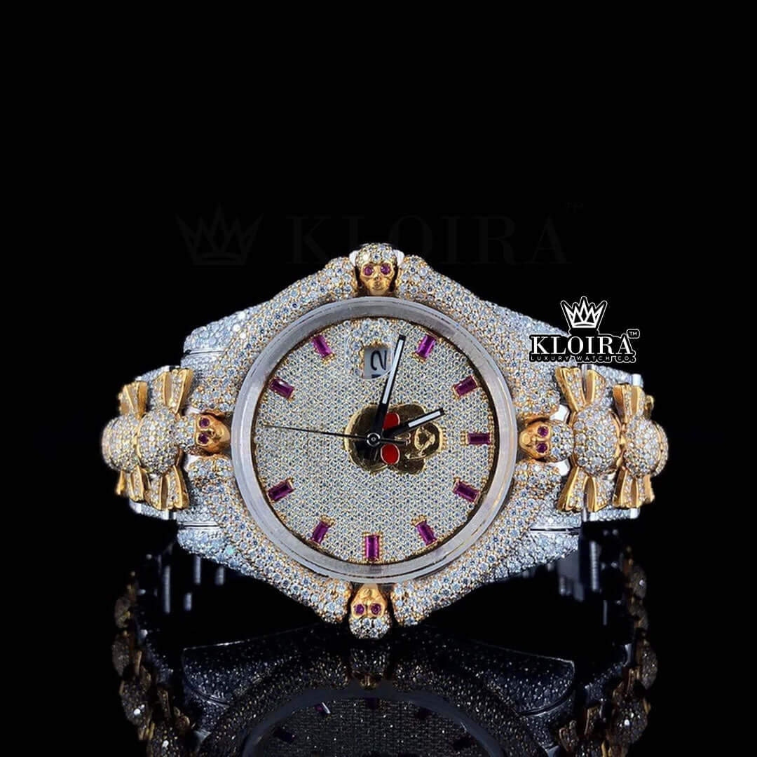 Artisan Moissanite Diamond Watch 14K Gold VVS 30 Carat 42mm Front