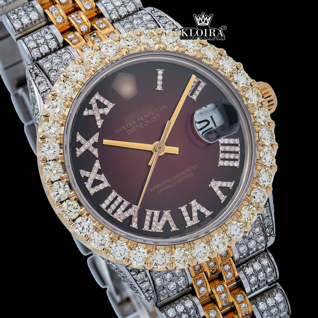Auburn Gleam Moissanite Diamond Watch 14K Gold VVS 18 Carat 42mm Front