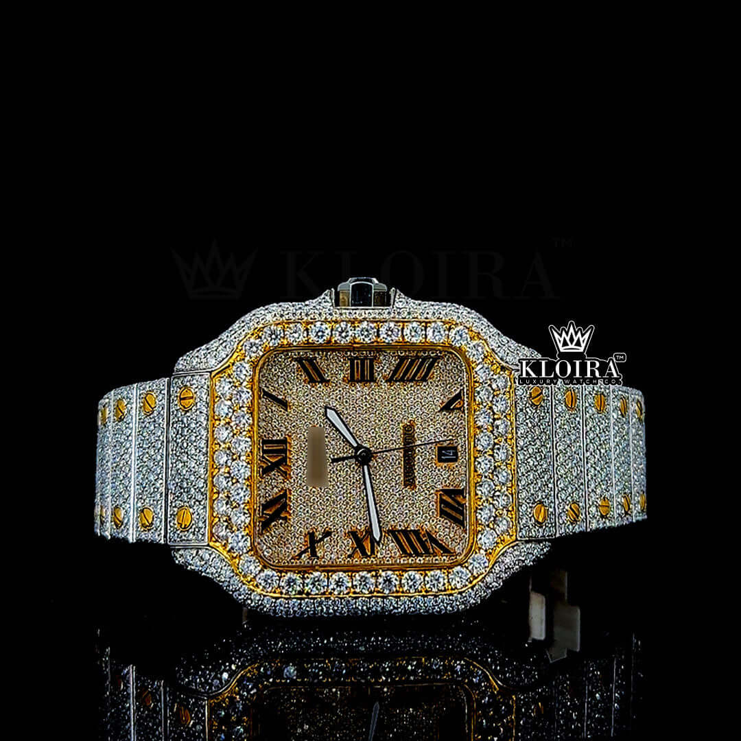 Orvelle Moissanite Diamond Watch 14K Gold VVS 22 Carat 42mm Front