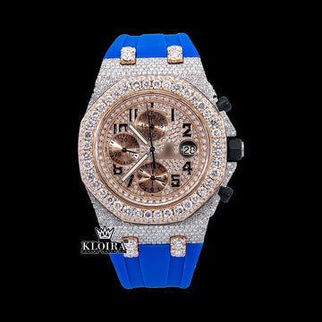 AzureChrono Moissanite Diamond Watch Silver VVS 14 Carat 42mm Men Front