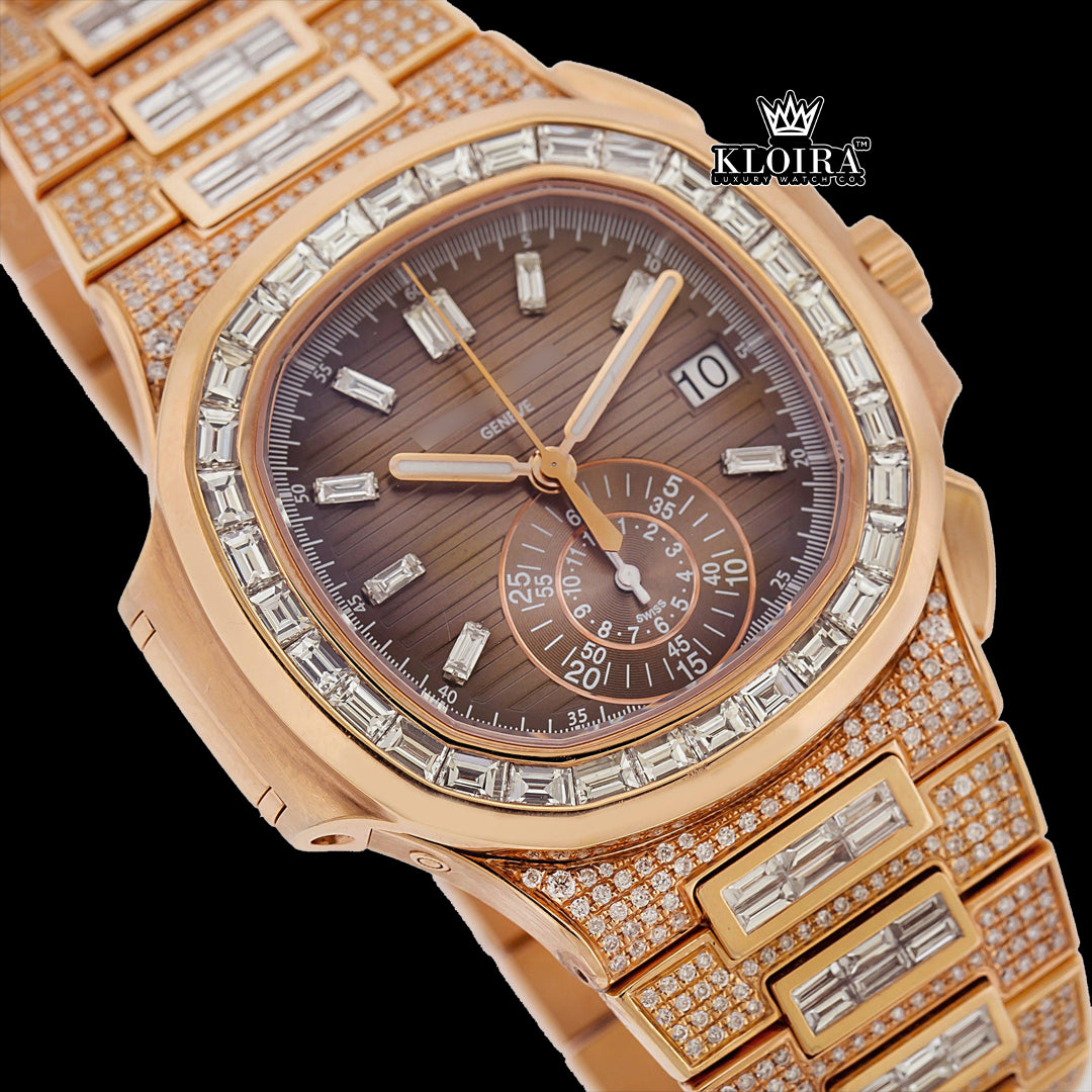 BaguetteLuxe Moissanite Diamond Watch 14K Gold VVS 22 Carat 42mm Front