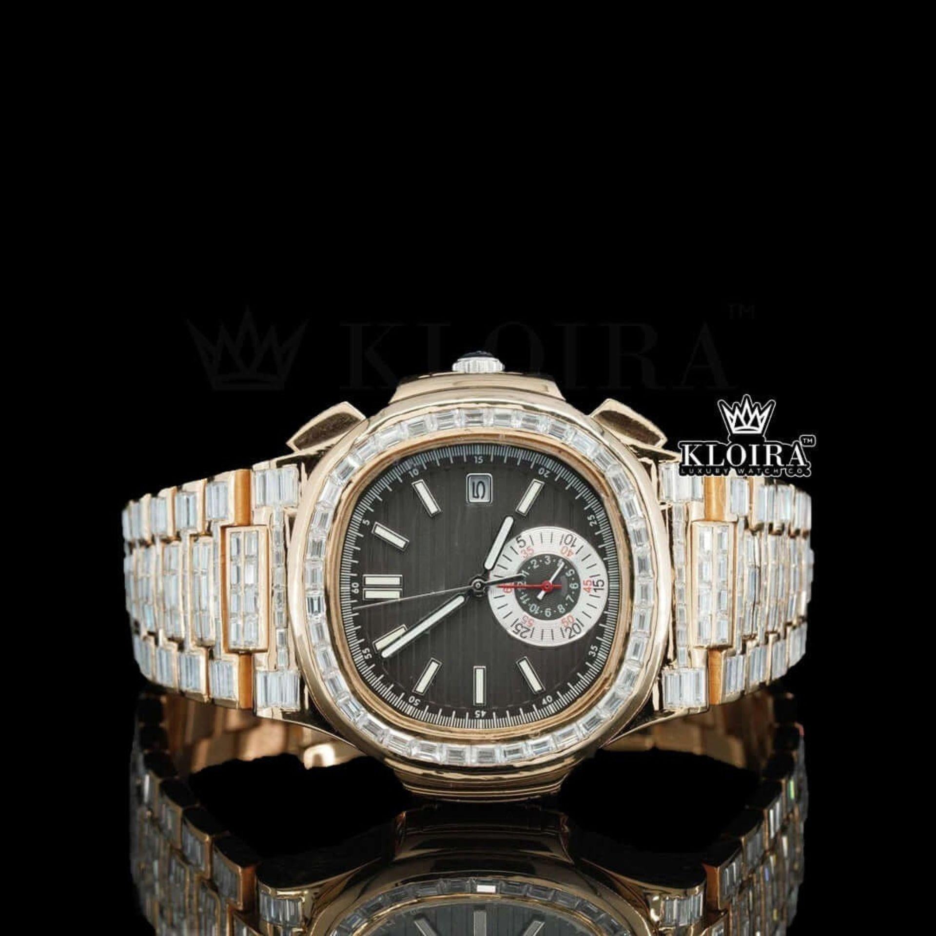 Baguette Diamond Bezel Two Tone Moissanite Luxury Watch Front View
