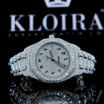 Black Arabic Dial AP Fully Iced Out Moissanite Diamonds Watch Front View
