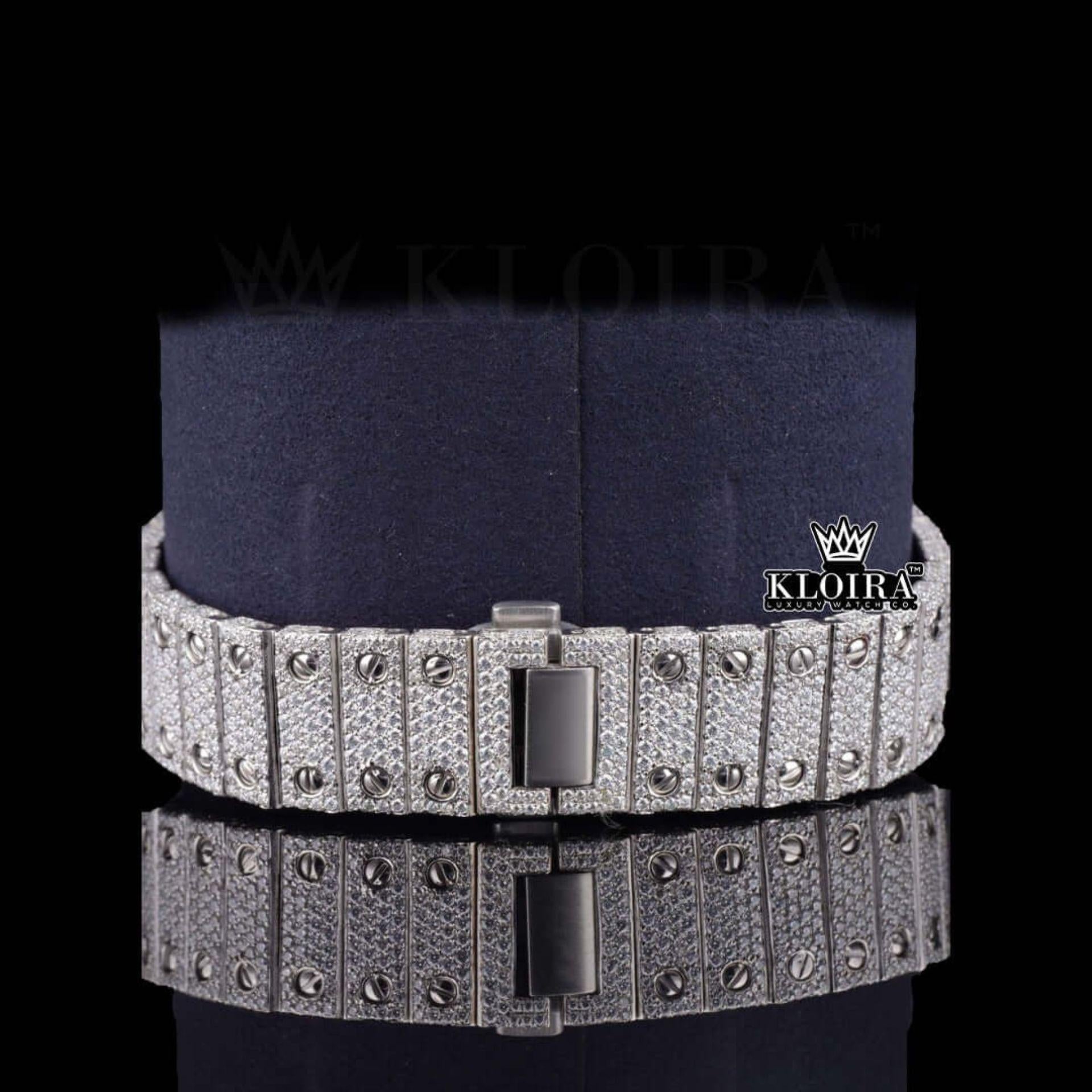 Black Arabic Numerals Bust Down White Dial Moissanite Diamond Watch