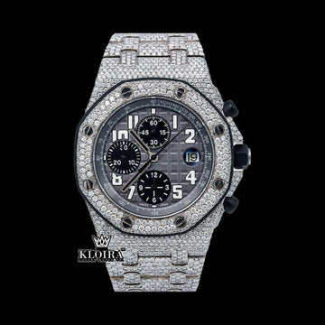 Black Dial Iced Out Moissanite Diamond Watch Front View