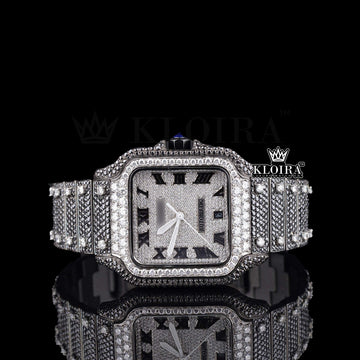 Front View Of Black Moissanite Cartier Watch