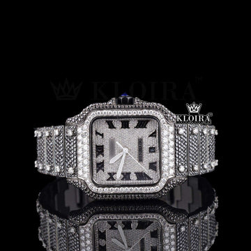 Front View Of Black Moissanite Cartier Watch