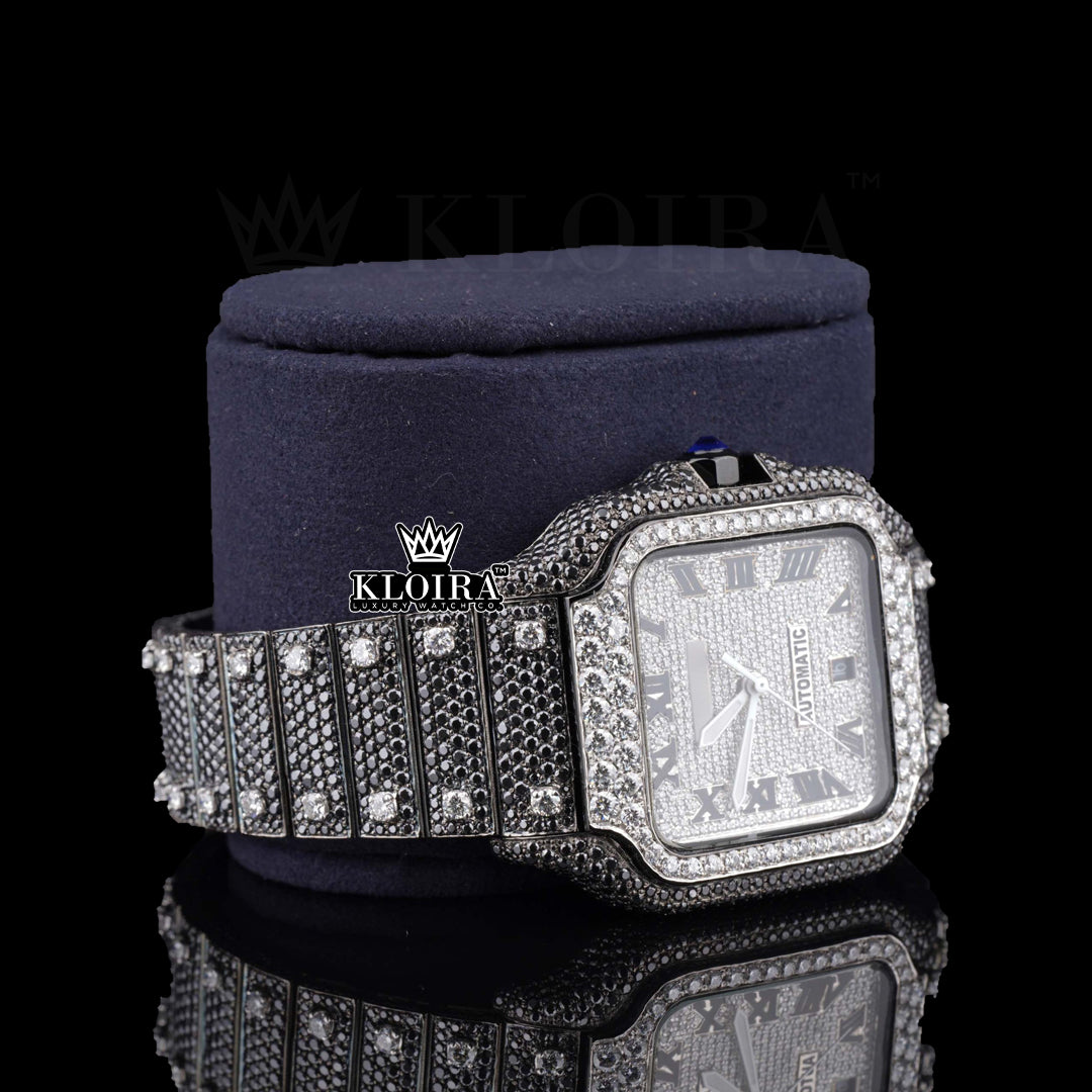 Left Side View Of Black Moissanite Cartier Watch 