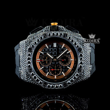 Black Rubber Strap Chronograph Dial Semi Iced Out Moissanite Watch Front View