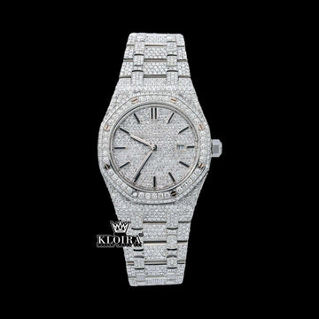 Black Stick Markers Dial Block Link Strap Fully Iced Out Moissanite Watch Front View