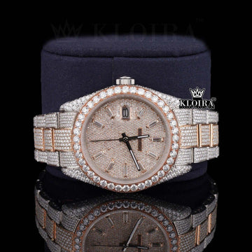 Blaze Rose Moissanite Diamond Watch 14K Gold VVS 20 Carat 42mm Front Vew