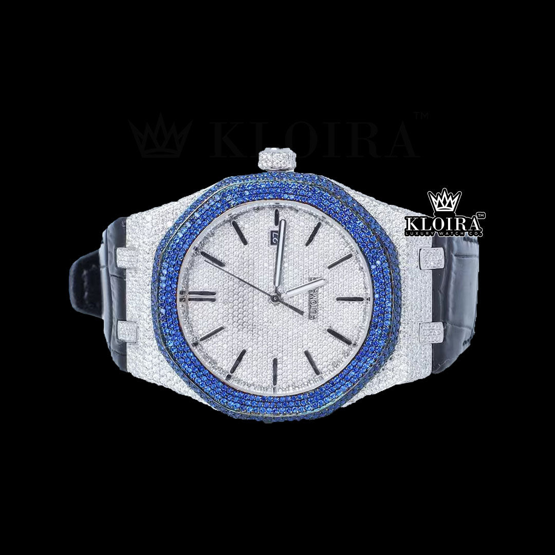 BlueCrown Moissanite Diamond Watch 14K Gold VVS 14 Carat 42mm Front