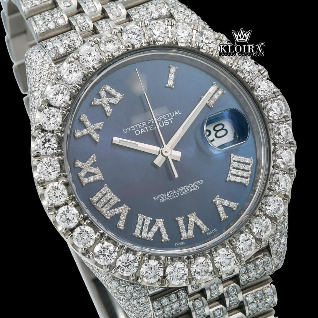 BlueRadiance Moissanite Diamond Watch 14K Gold VVS 20 Carat 42mm Front