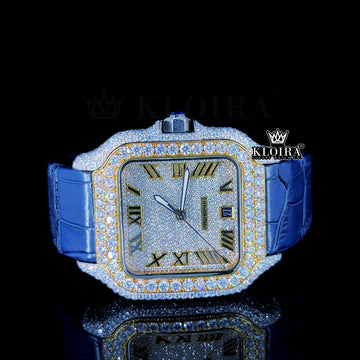 BlueRadiance Moissanite Diamond Watch 14K Gold VVS 24 Carat 42mm Front