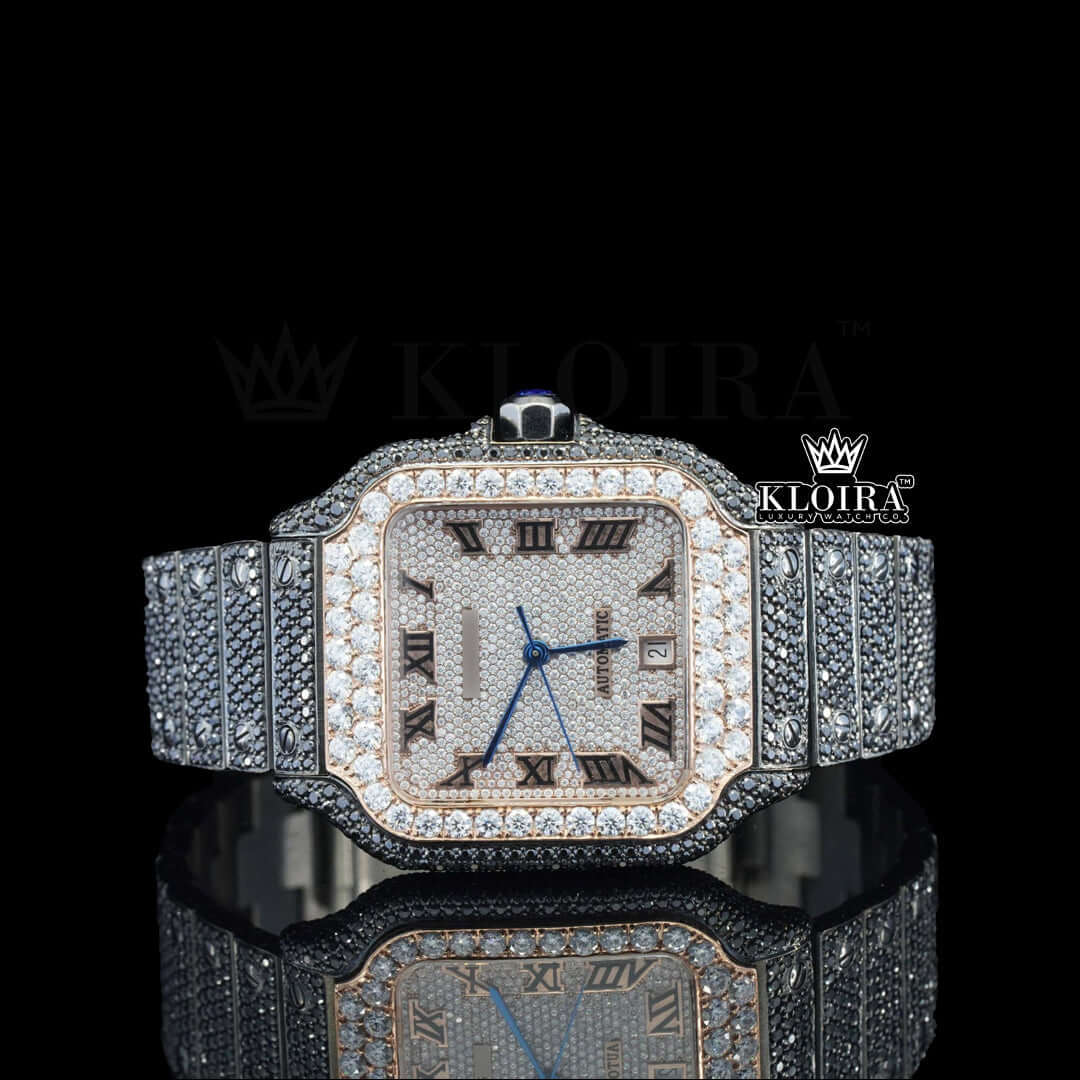 Regalia Blue Moissanite Diamond Watch 14K Gold VVS 24 Carat 42mm Front