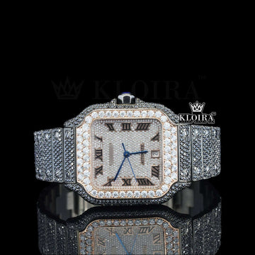 Regalia Blue Moissanite Diamond Watch 14K Gold VVS 24 Carat 42mm Front