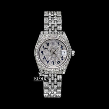 Blue Arabic Numerals Fully Iced Out Moissanite Diamond Watch Front View