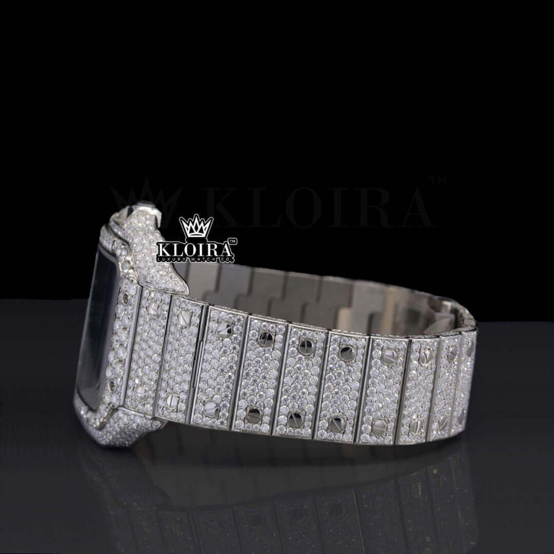 Blue Dial Roman Numerals Bust Down Moissanite Diamond Watch Front View