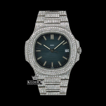 Blue Dial Stick Markers Bust Down Moissanite Diamond Watch Front View