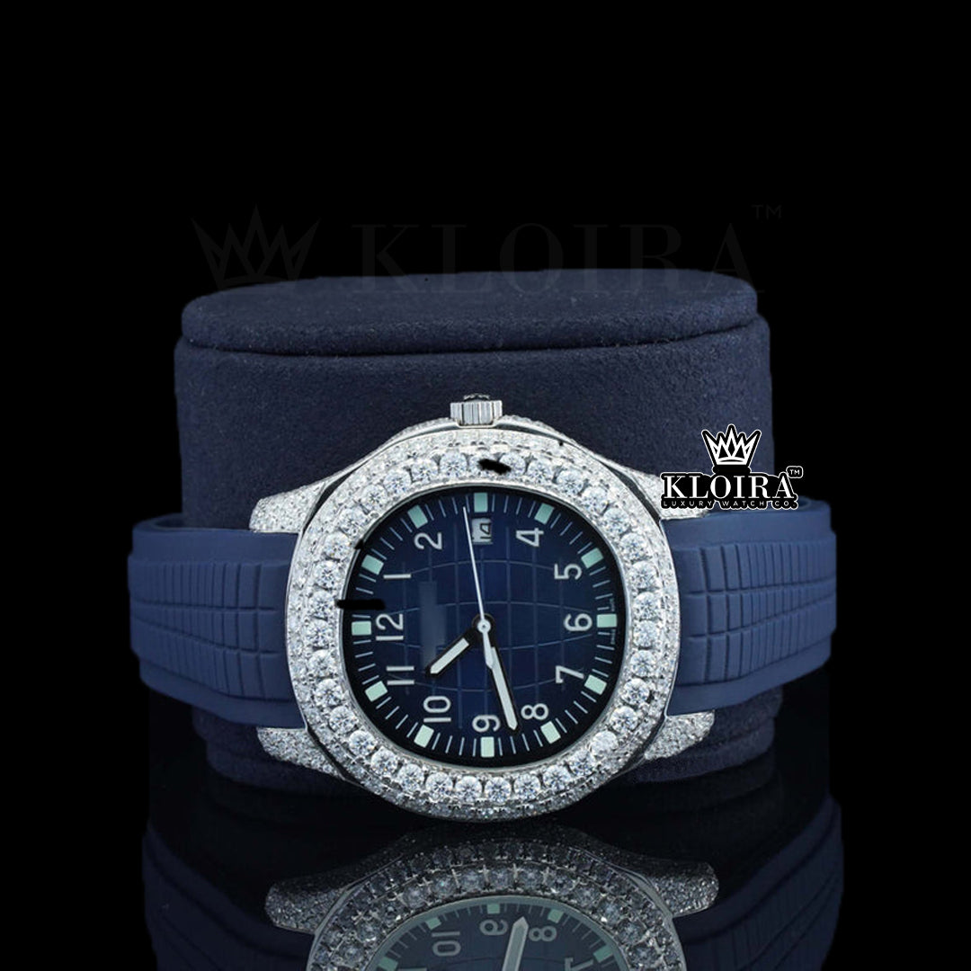 Front View of Blue Moissanite Patek Philippe Watch