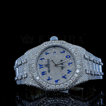 Blued Arabic Royal Oak Moissanite Diamond Watch 14K Gold VVS 29 Carat 36mm Front