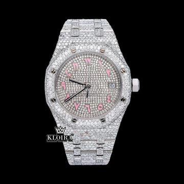 Bust Down AP Inspired Arabic Dial Moissanite Diamond Watch 14K Gold VVS 42mm Front View