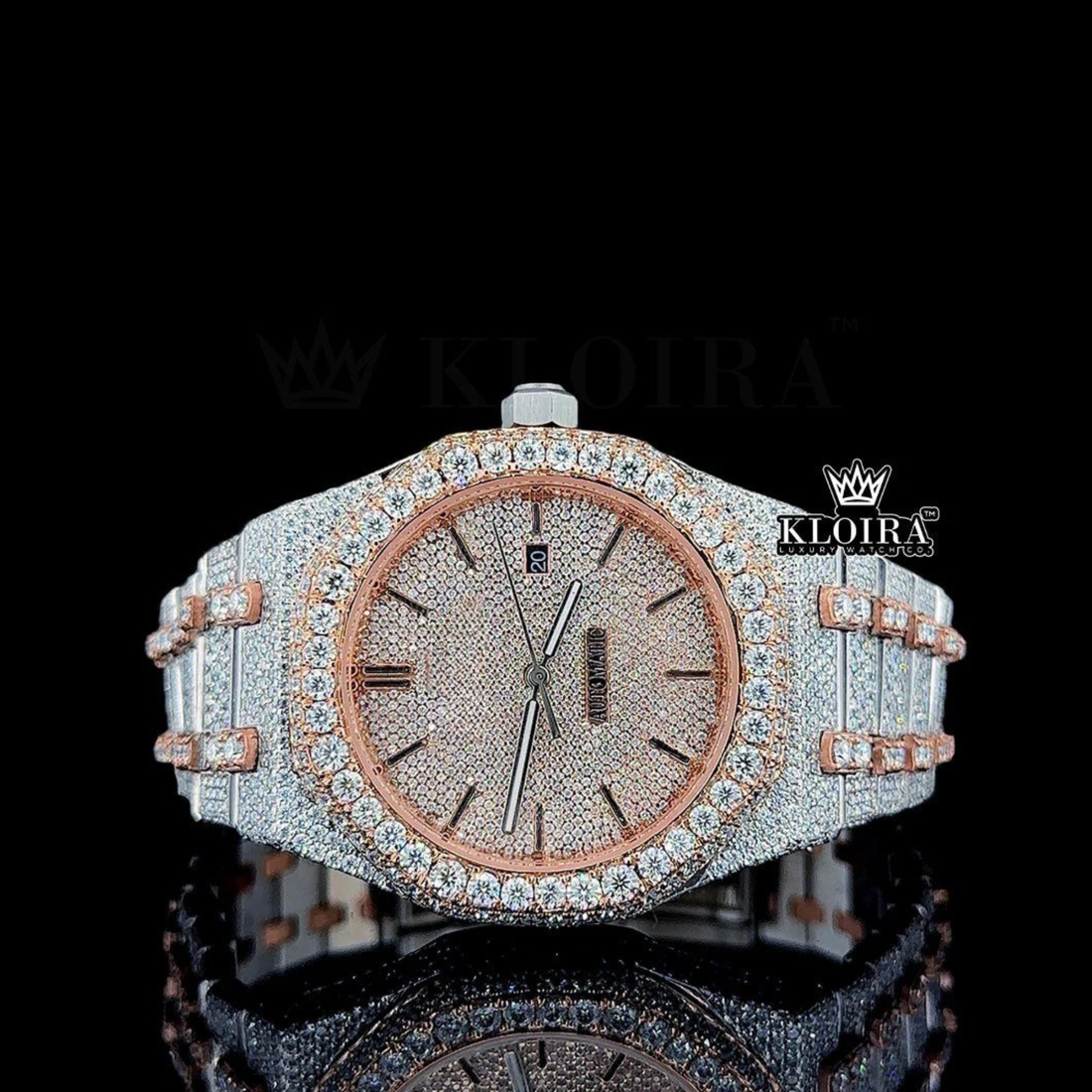 Bust Down AP Inspired Watch Two Tone Moissanite Diamonds 14K Gold VVS 41mm Front View