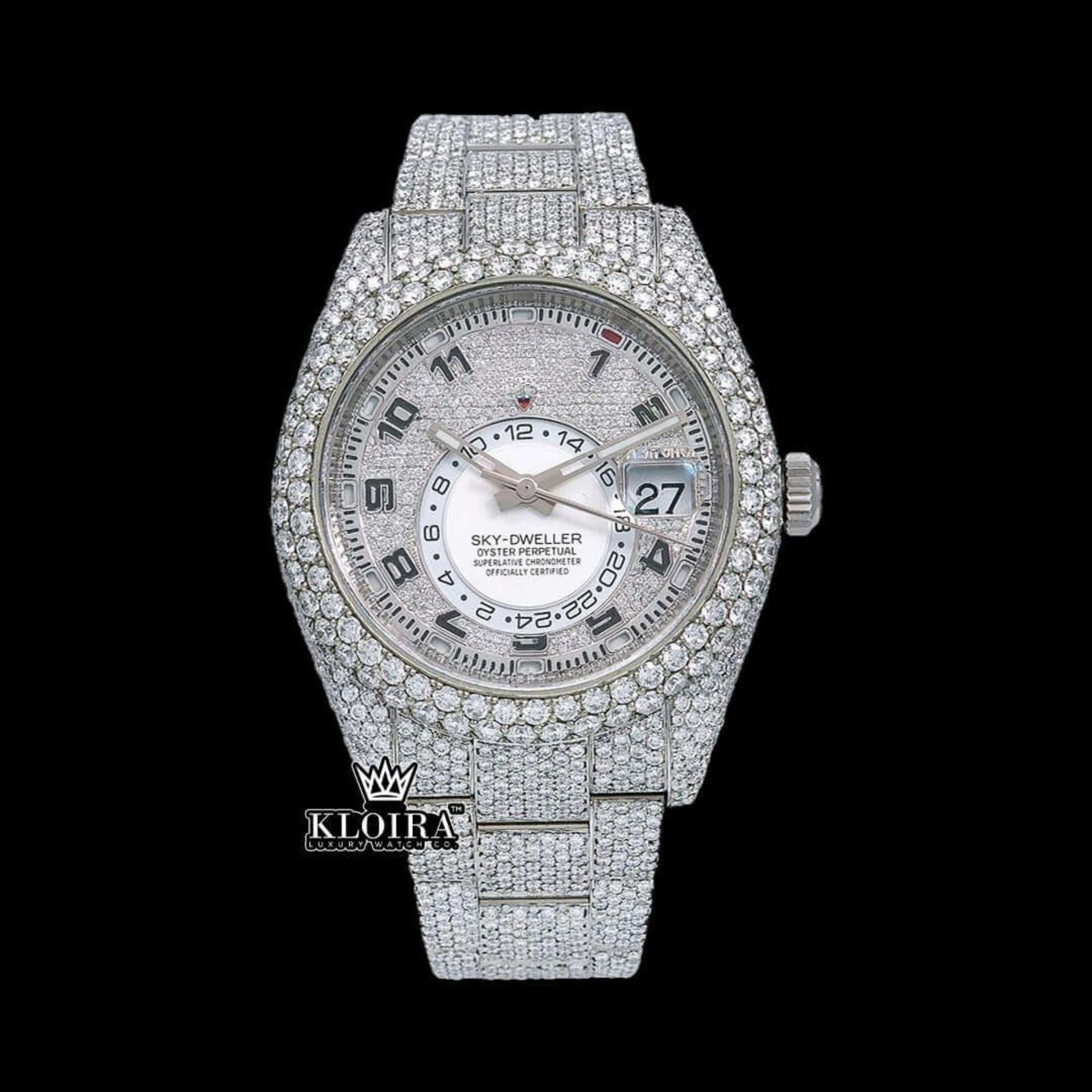 Bust Down Rolex Sky-Dweller Inspired Moissanite Diamond Watch Front View