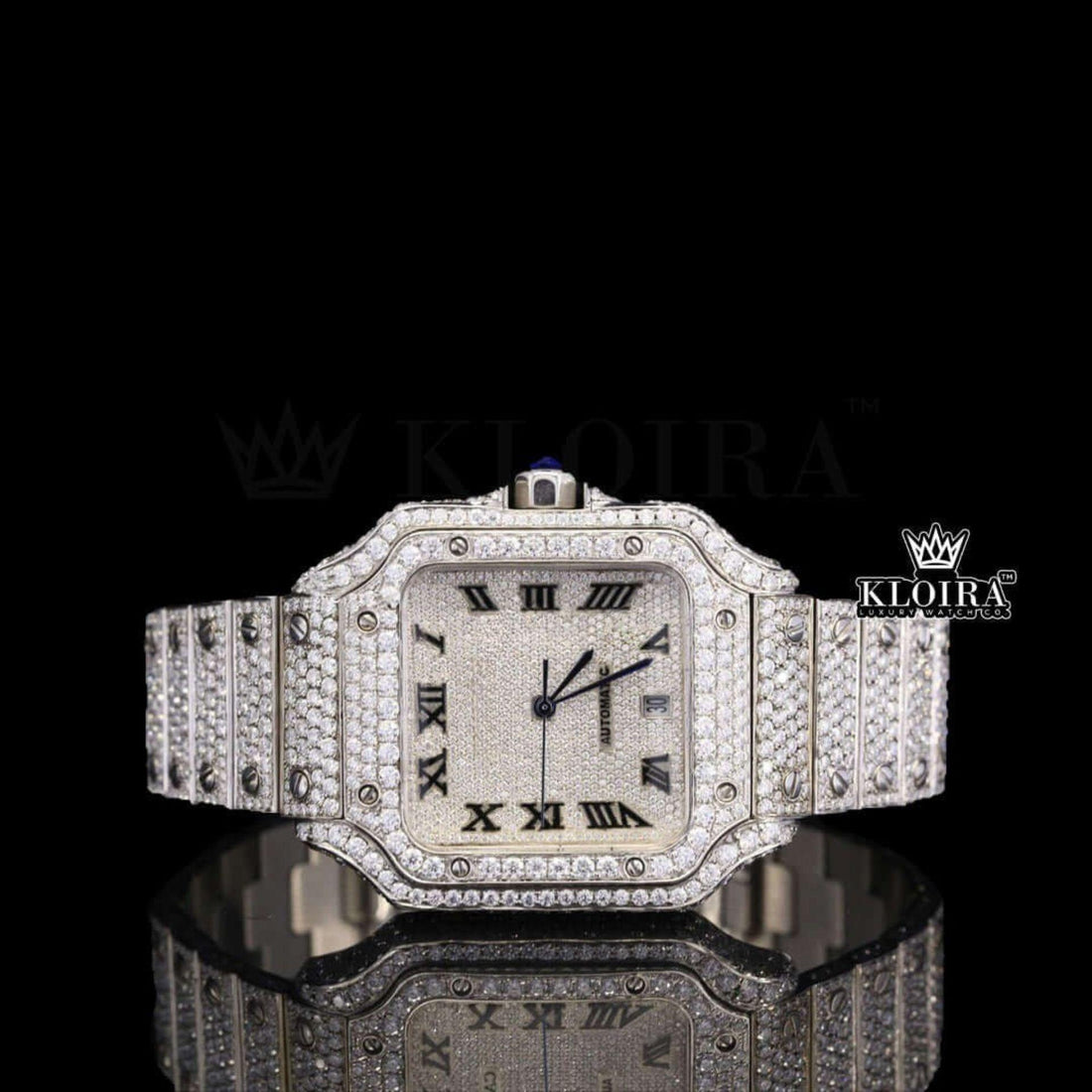 Bust Down White Dial Moissanite Diamond Watch Front View