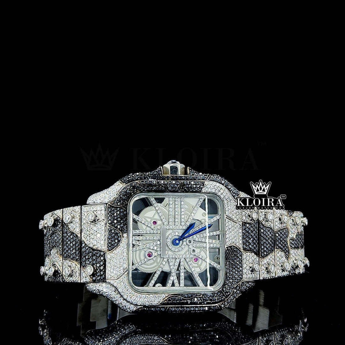 Camo Cartier Skeleton Inspired Iced Out Moissanite Diamond Watch Front View