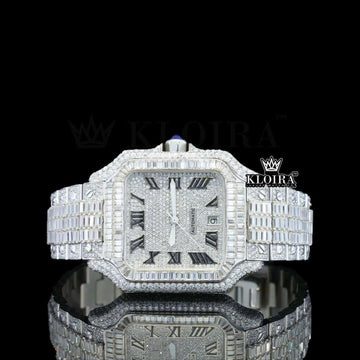 Cartier Inspired Lab-Grown Diamond Watch 14K Gold VVS 31 Carat 42mm Front View