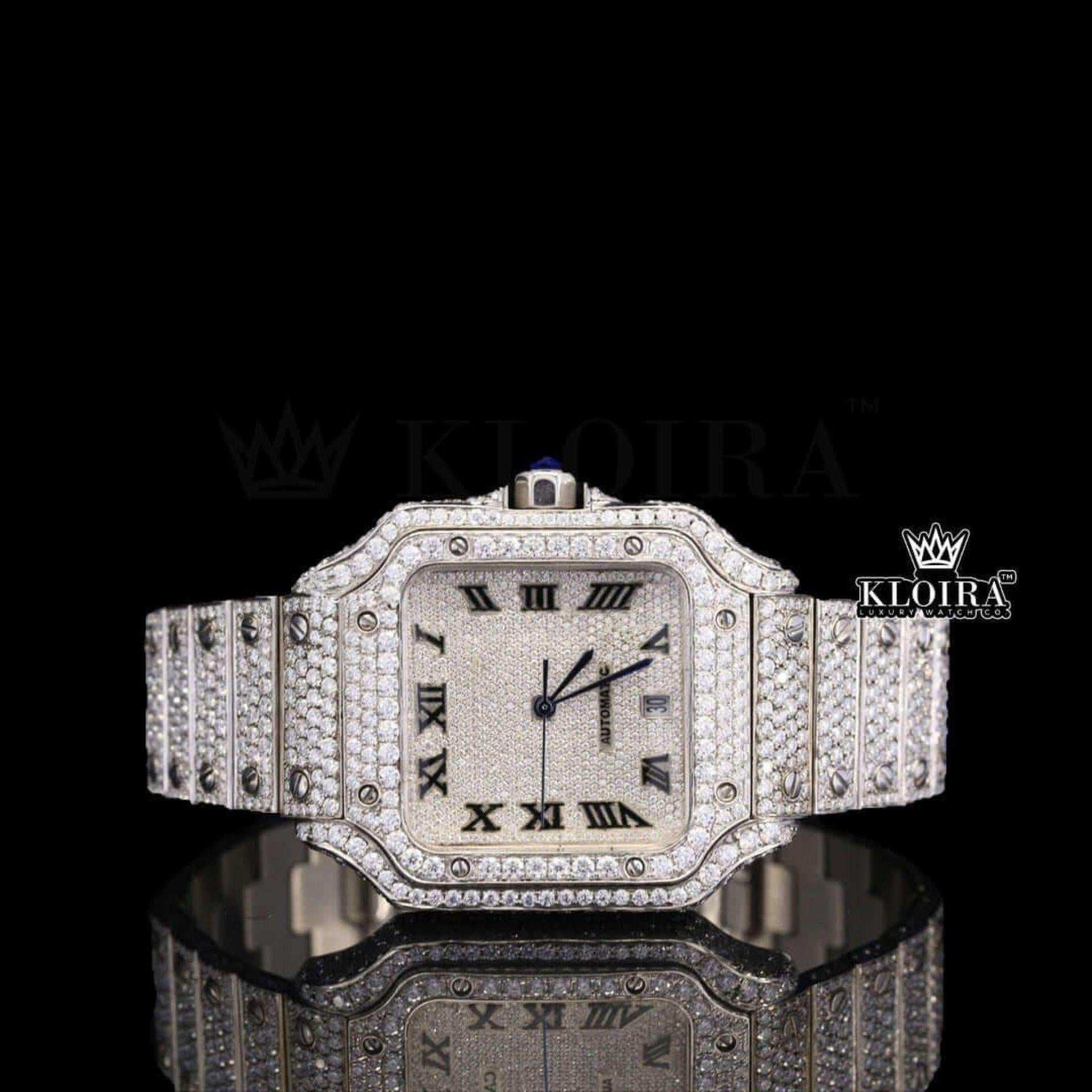 Cartier Inspired Roman Numerals Moissanite Watch Front View