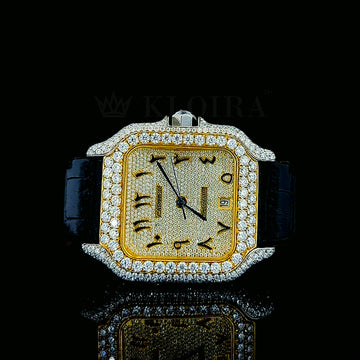 Cartier Santos De Women Silver 36mm Diamond Studded Swiss Made Bright Yellow Dial Watch