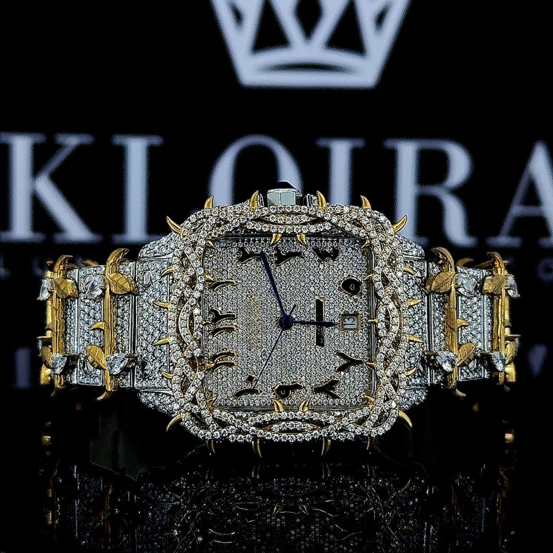 Cartier Santos Inspired Thorn Yellow Moissanite Diamond Watch Front View