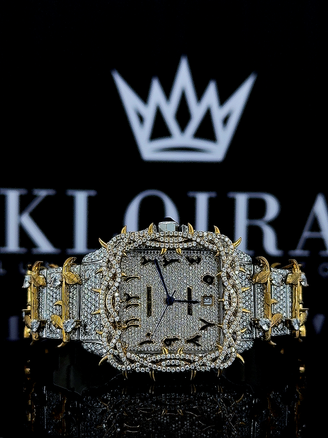 Front View of Cartier Santos Thorn Yellow Moissanite Diamond Watch