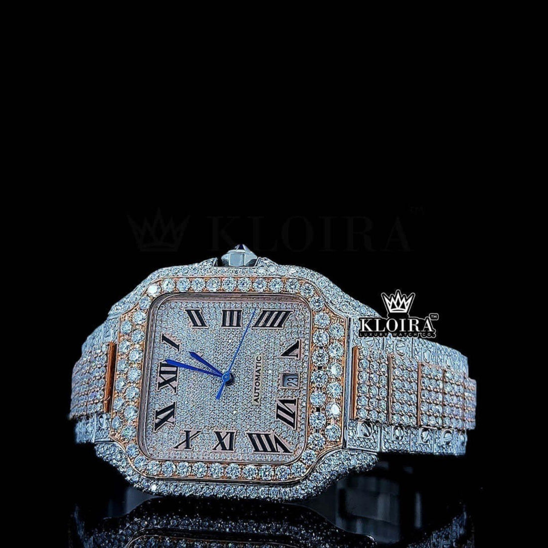 Cartier Watch Bust Down Moissanite Front face View