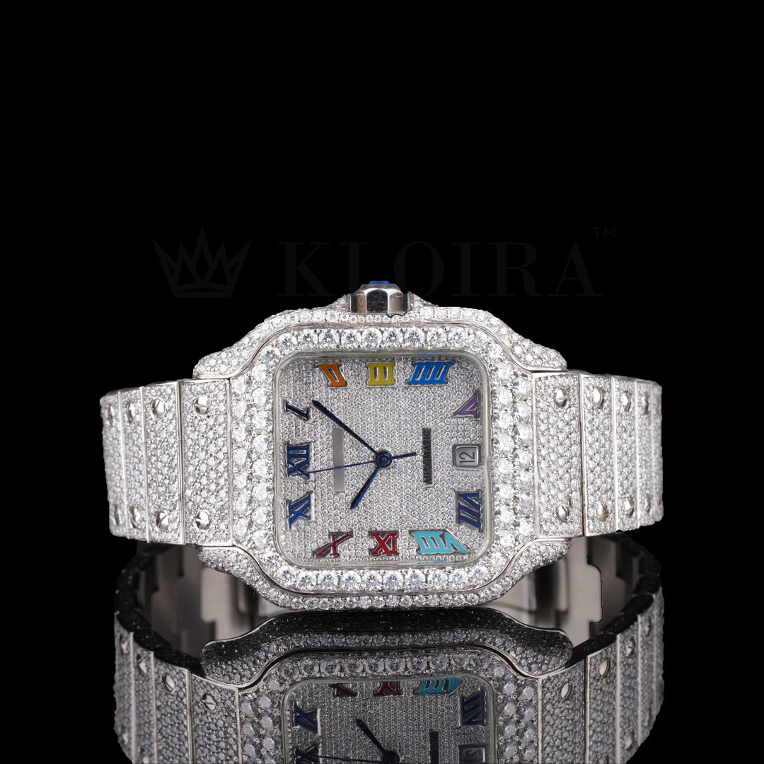 Front View Of Cartier Watch Bust Down Moissanite
