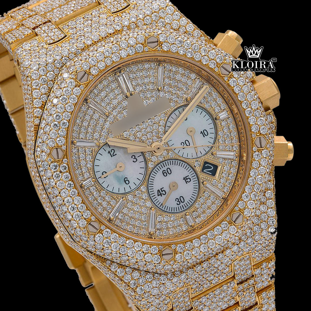 ChronoGleam Moissanite Diamond Watch 14K Gold VVS 22 Carat 42mm Front