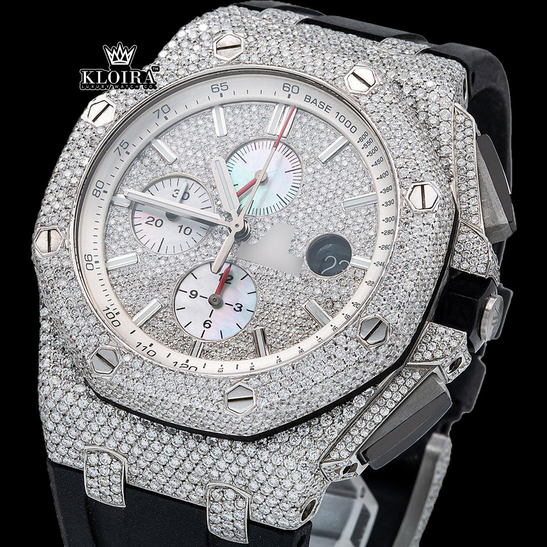 ChronoLuxe Moissanite Diamond Watch 14K Gold VVS 14 Carat 42mm Front