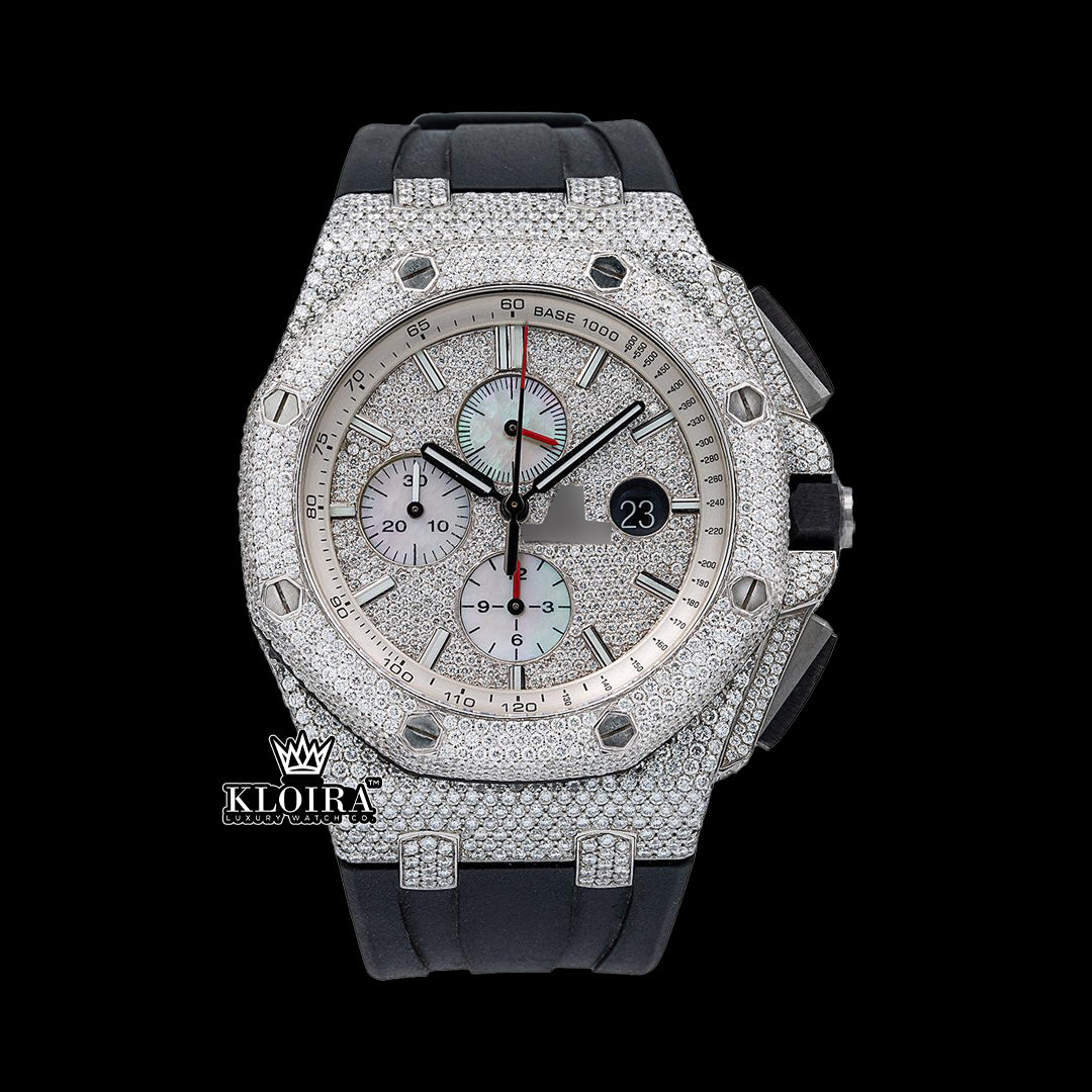 ChronoLuxe Moissanite Diamond Watch 14K Gold VVS 14 Carat 42mm Front