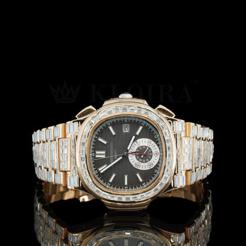 Front view of Patek Philippe Diamond Watch in yellow gold with mother-of-pearl dial