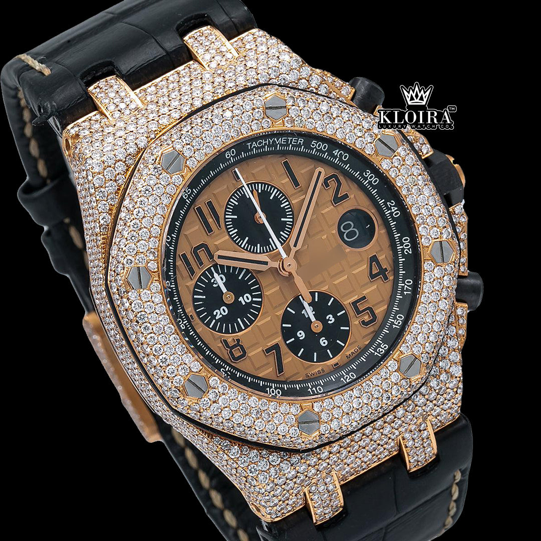 Chronoglow Moissanite Diamond Watch 14K Gold VVS 14 Carat 42mm Front