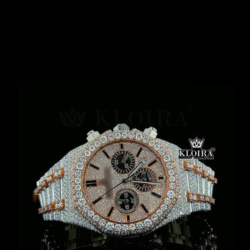Chronograph Dial Royal Oak Women Moissanite Diamond Watch Rose 14K Gold VVS 29 Carat 36mm Front