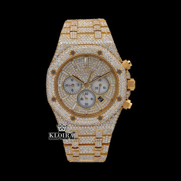 Chronograph Diamond Markers Yellow Gold Moissanite Diamond Watch Front View