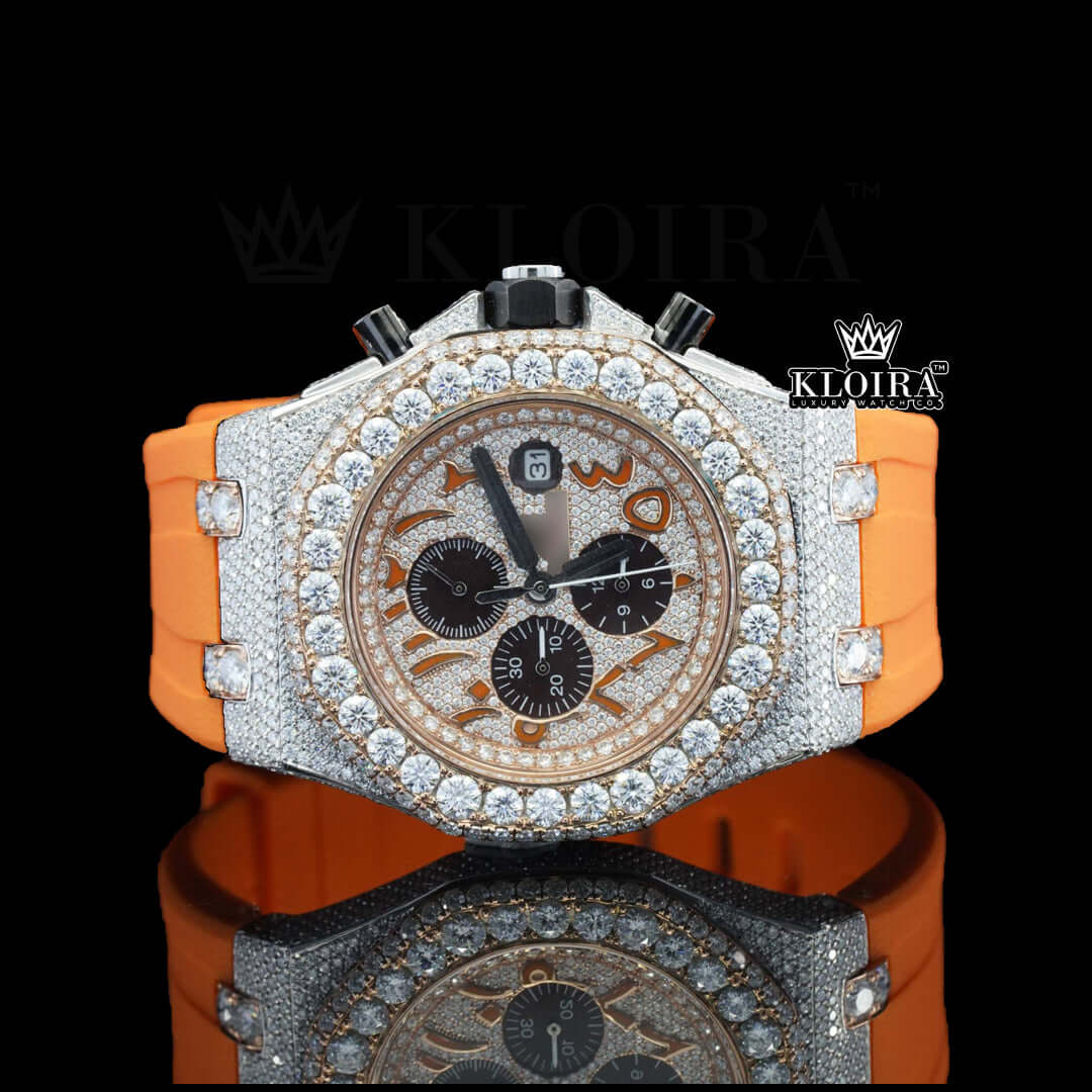 CitrusSparkle Moissanite Diamond Watch 14K Gold VVS 13 Carat 42mm Front