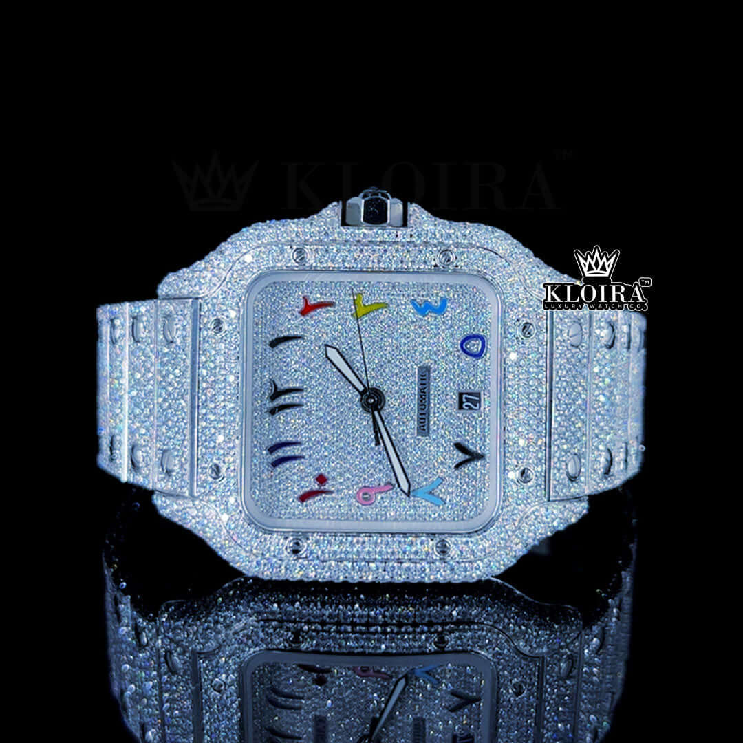 PrismGlow Moissanite Diamond Watch 14K Gold VVS 24 Carat 42mm Front